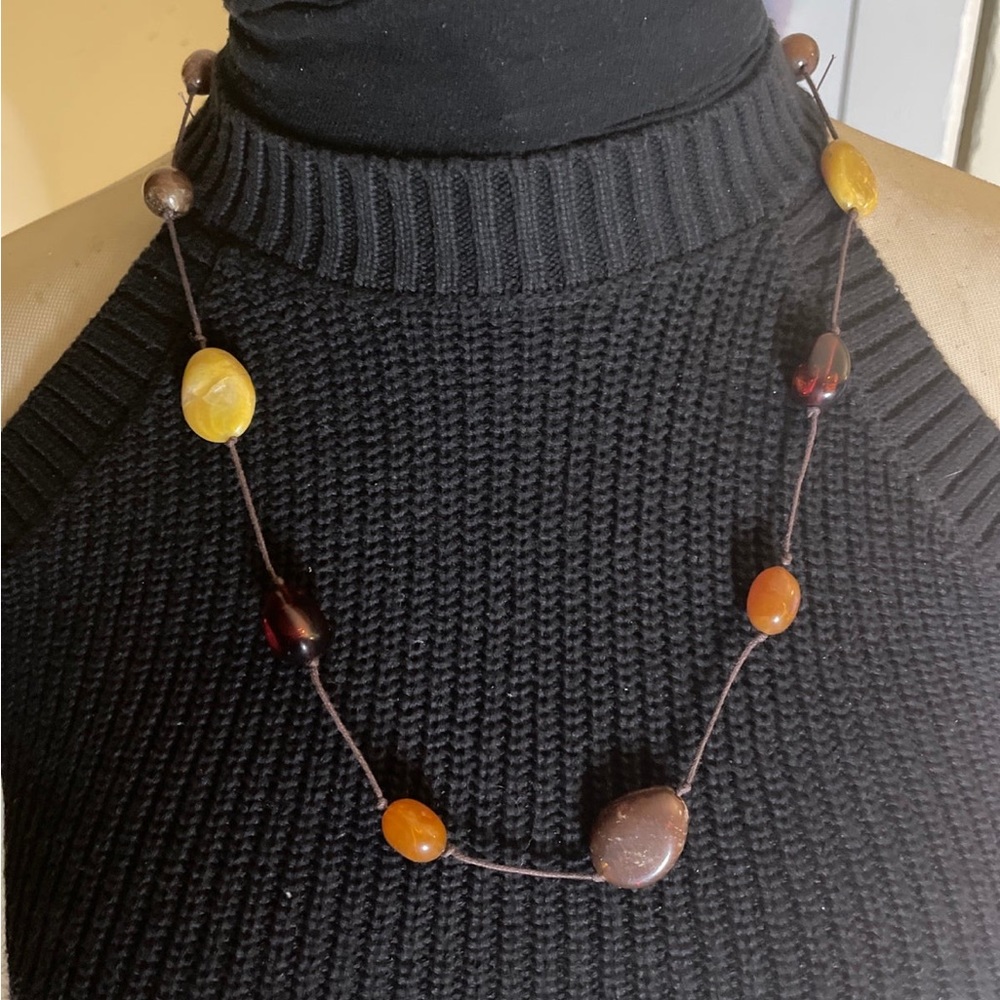 Vintage Tribal Necklace Amber Color Beads